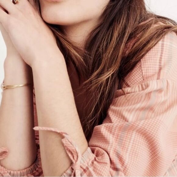 MADEWELL Plaid Peach Morningview V-neck  Button Front Blouse Top Sz XS - Picture 11 of 13